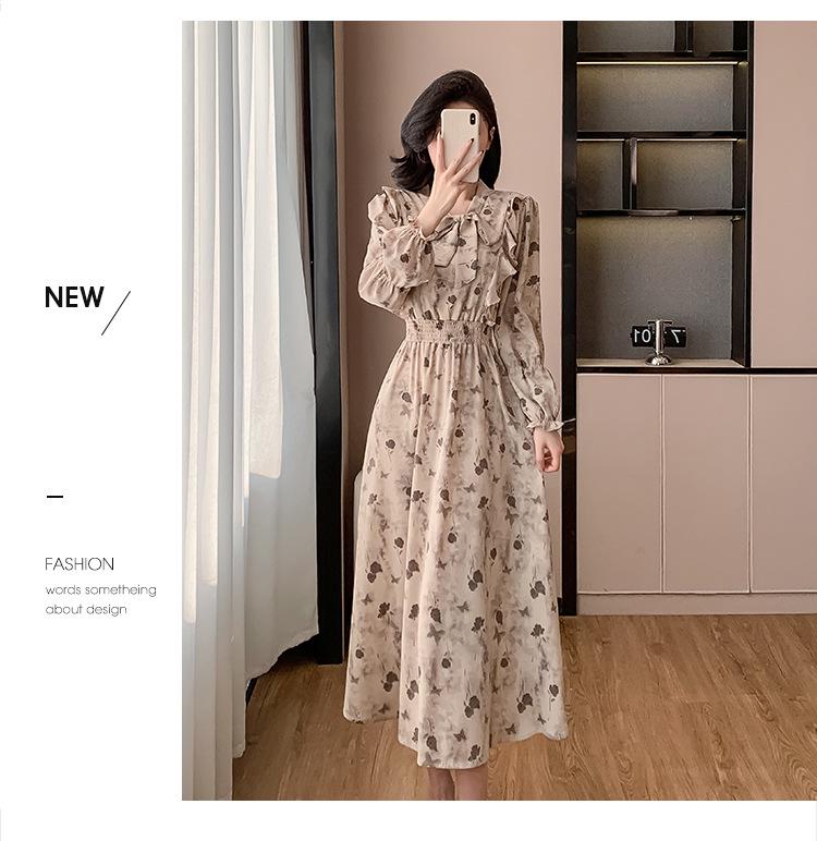 Корейское шифоновое платье с оборками и принтом и рукавами-буфами