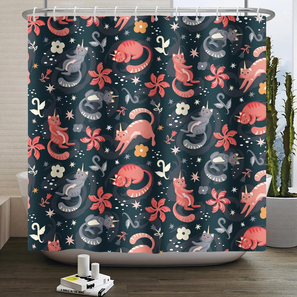 Шторка для душа Лесные животные джунгли Деревья Растения Дикая природа Птица Медведь Лось Лиса Олень Олень Современный Минималистичный Детская Ванная Шторка для душа