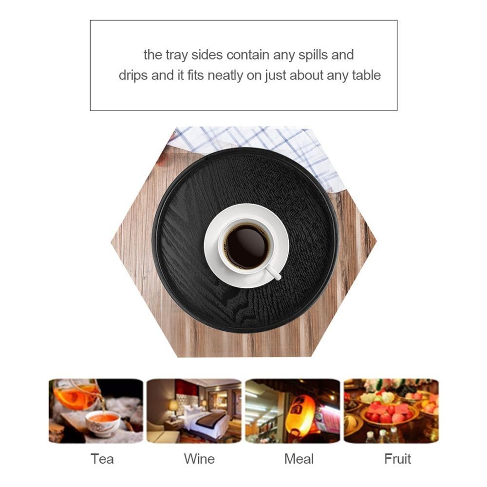 Round Shape Solid Wood Tray Black Color Tea Serving Tray Platter Wood Serving Tray Restaurant Use
