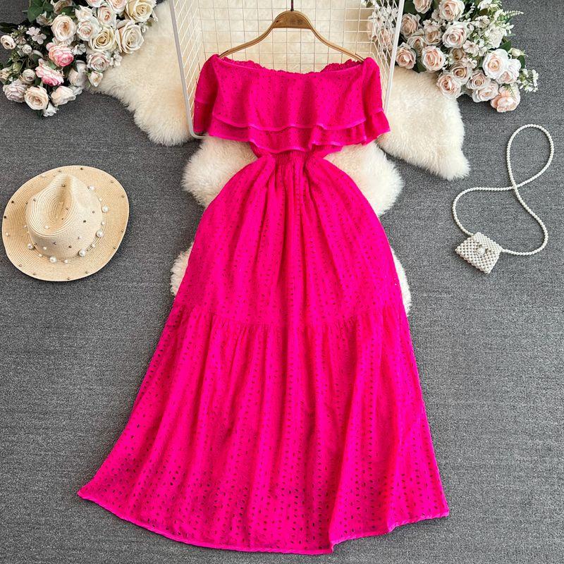 Off-the-Shoulder First Date Vintage Ruffled Waist A- Line Dress