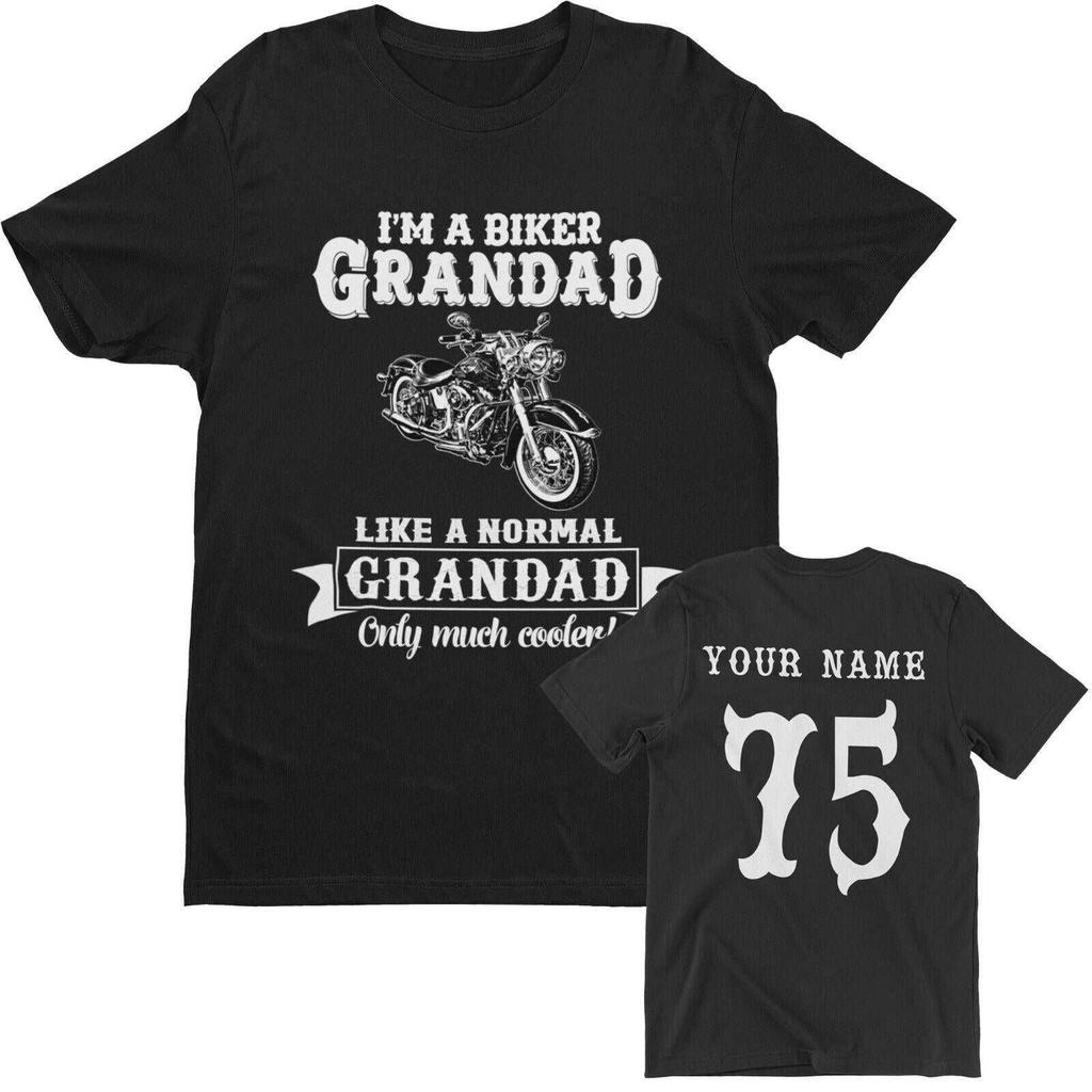 Personalised BIKER GRANDAD T Shirt Name and Age On Back Funny Gift Motorcycle