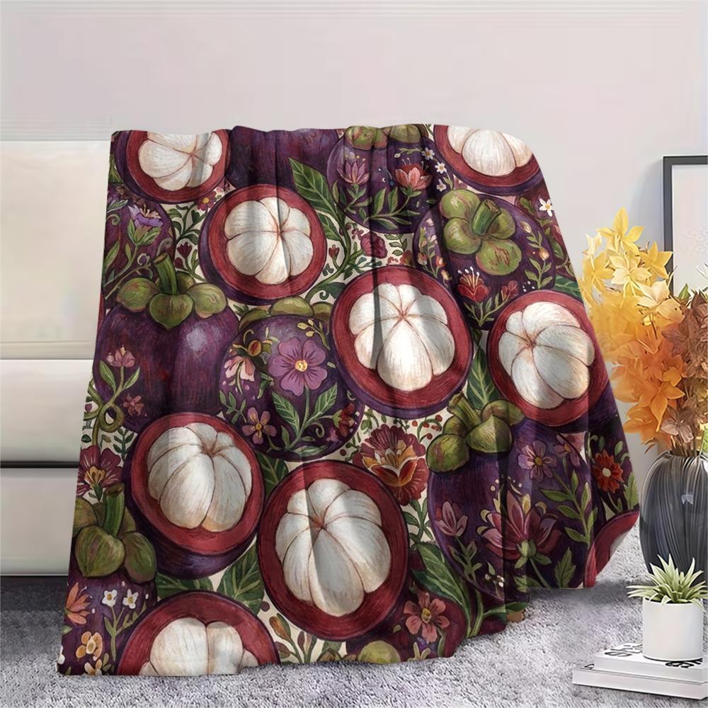 1PC Retro Floral And Fruit Art Print Flannel Blanket, High quality All Seasons, Home Decor, Warmth and Comfort, Perfect for Christmas Gifts
