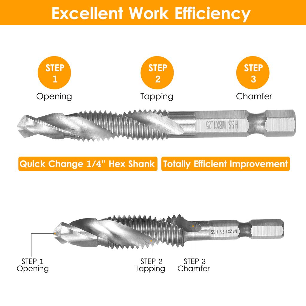 7 шт., набор комбинированных сверл и метчиков с метрической резьбой HSS M3-M12, инструмент для быстрой смены резьбы