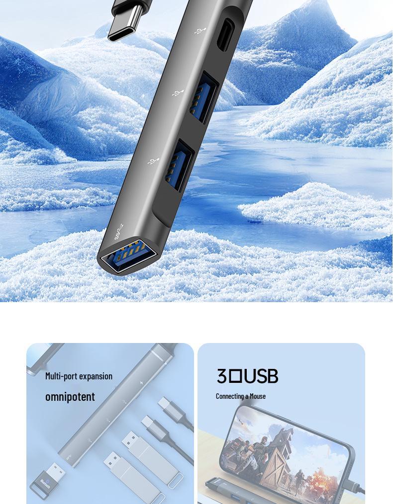 Многофункциональная док-станция расширения Type-C: USB 3.0 хаб для мыши, клавиатуры, U-диска и OTG-конвертации.