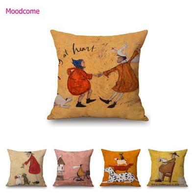 Современное искусство Сэм Тофт Юмористический мультяшный пес Прекрасный милый щенок Забавный Хлопок Лен Наволочка для диванной подушки Подушка для сиденья стула