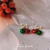 Festive Christmas Bell Bow Earrings: Red & Green, Age-Reducing Cute Design