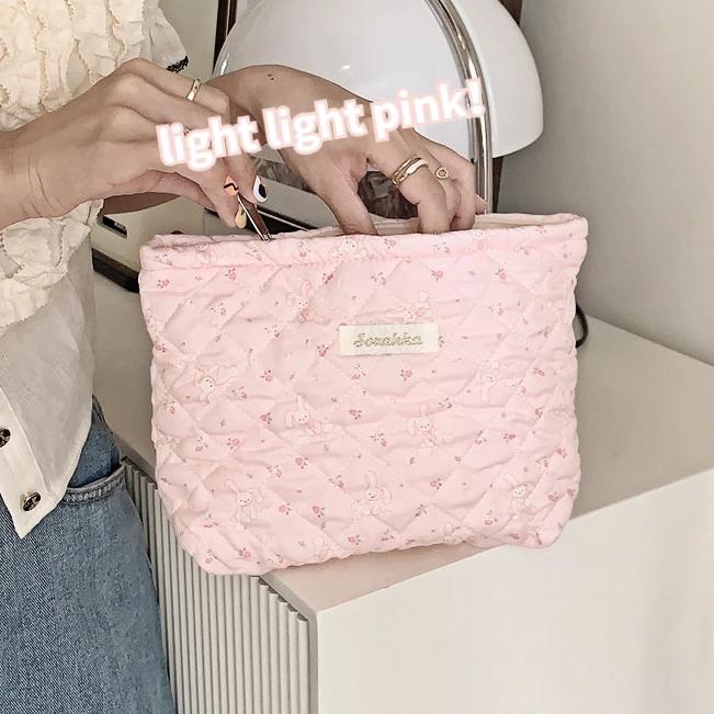 Cute Pink Women's Cosmetic Bag Make Up Case Quilted Cotton Travel Storage Bags Portable Wash Bag Clutch Purse Handbags Mommy Bag
