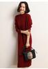 Fall/Winter Cashmere Over-the-Knee Long Skirt Dress with Half-High Collar – Loose, Casual Knit Style