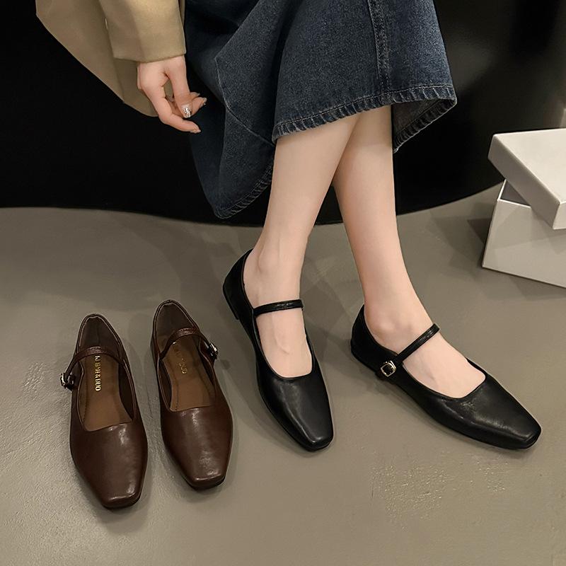Classic Retro Square Head Thick Heel With Mary Jane Single Shoes Women'S Korean Version Temperament Light Mouth Low Heel Shoes Women'S Shoes Yitu