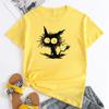 Повседневная футболка с короткими рукавами из чистого хлопка с принтом кота для женщин