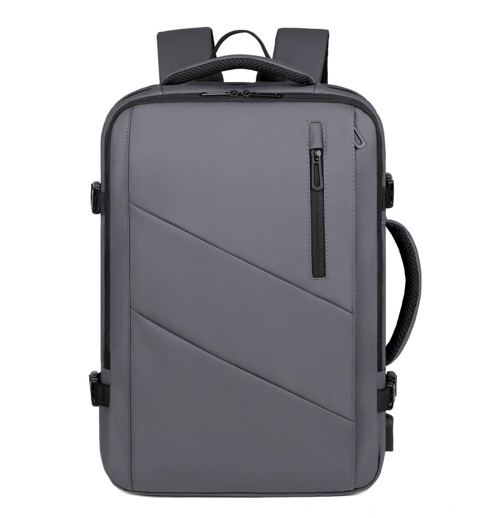 Expandable USB Business Backpack: Water-Repellent, Large Capacity, Leather Film for Men's Commute & Travel