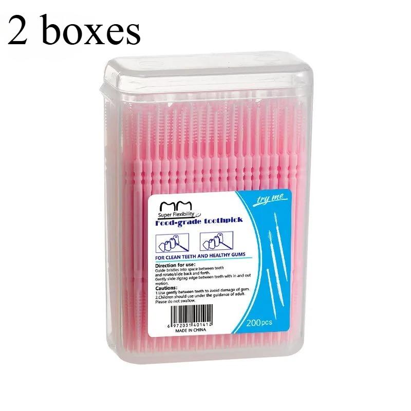 200pcs Plastic Double-headed Disposable Toothpicks Ultra Fine Interdental Brush Dental Flossing Head Oral Hygiene Tool
