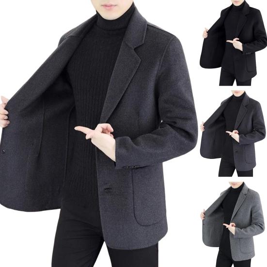 Шерстяной пиджак с лацканами, длинный рукав, однобортный пиджак на двух пуговицах с карманами, однотонный пиджак