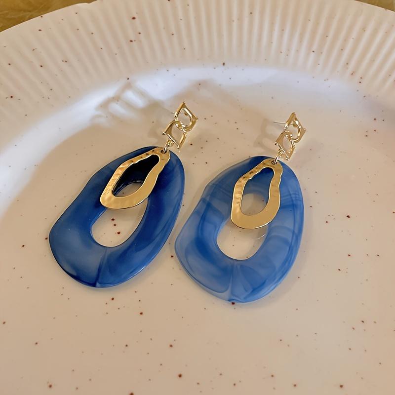 Синие серьги-подвески неправильной формы, элегантные и простые стильные ювелирные изделия из сплава, модные женские украшения для ушей