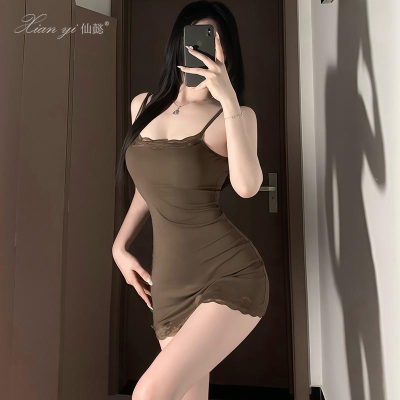 Xianyi Кружевное сексуальное облегающее платье-комбинация Pure Desire - Однотонная одежда для сна 689