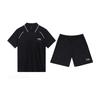 Plain Simple Breathable Comfortable Quick-Dry Versatile Short Sleeve Polo Shirt Casual Sports Set Unisex Polo Shirts Black YPLU043-2+YKSV147-2