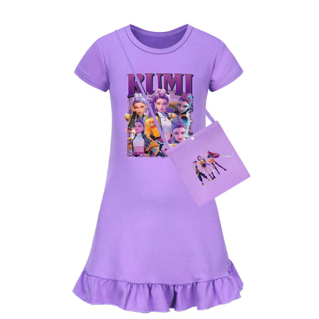 Платье для сна с коротким рукавом Demon Kpop Hunters для девочки с оборкой по подолу для использования в спальне