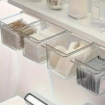 1 шт. прозрачный ящик для хранения под зеркалом, органайзер для ванной комнаты, ватные палочки, выдвижной чехол для макияжа