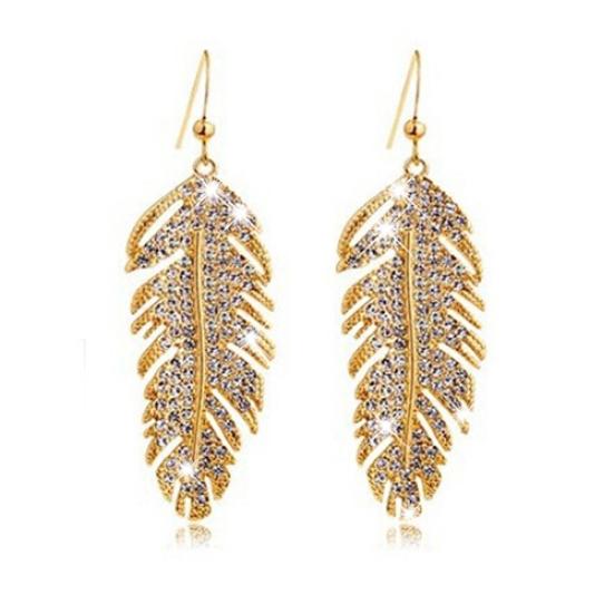 Women's Retro BohoFeather Rhinestone Eardrops Party Hook Dangle Earrings