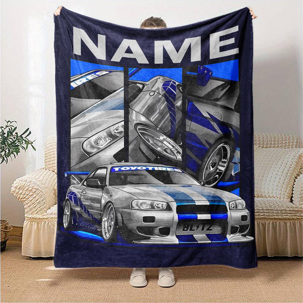 Custom Name Racing Theme Printed Blanket - Perfect for Couch, Bed, Travel & Outdoor Use | Machine Washable, Cozy & Durable.