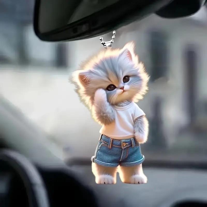 Cat Car Acrylic Hangtag Ornament Sleek Design Interior Decora Supplies Pendant