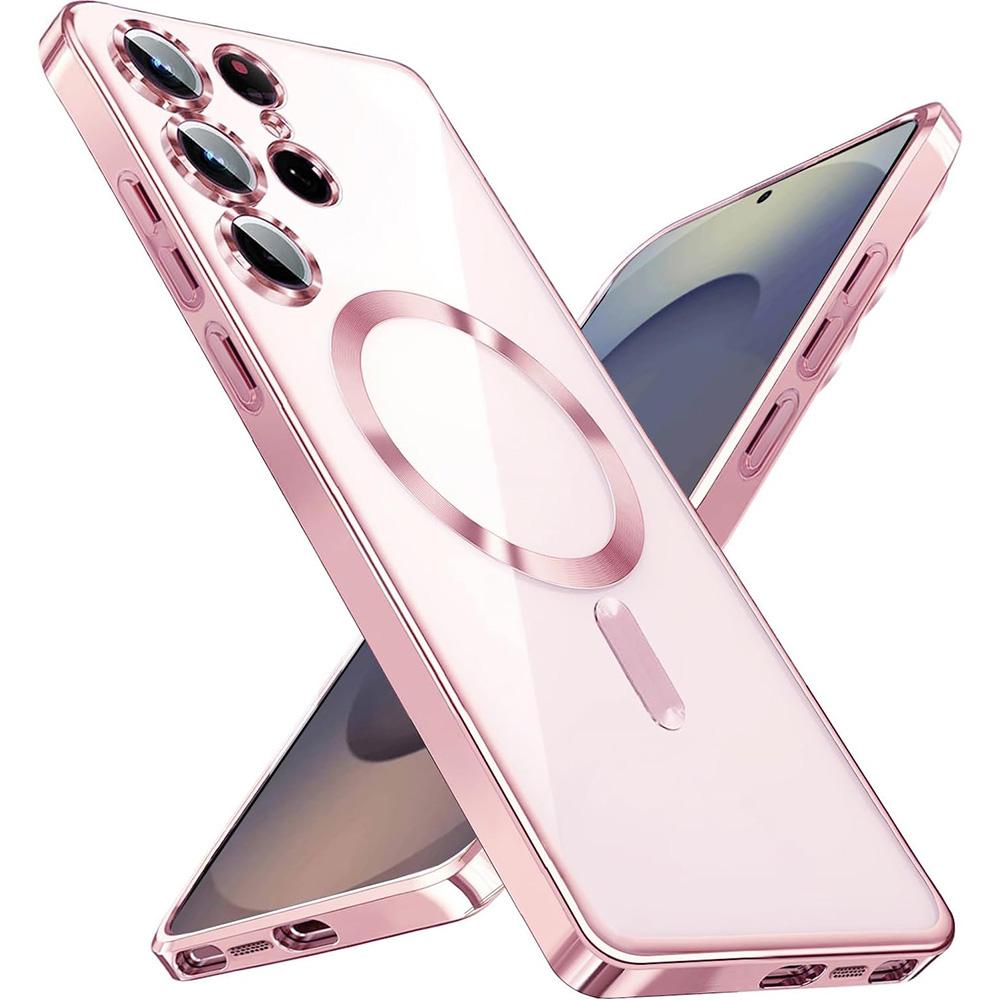 Роскошный Силиконовый Чехол С Блестками и Покрытием Для Samsung Galaxy S25 Edge S24 S23 S21 Fe S22 Ultra Plus Магнитный Magsafe Мягкий Прозрачный Чехол