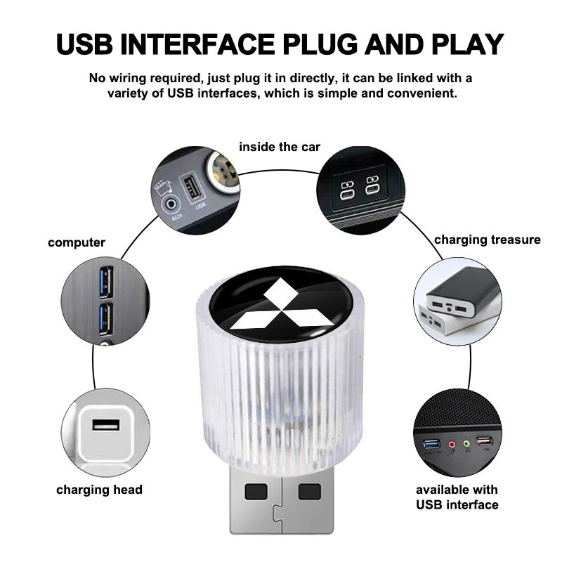 Новая светодиодная USB-лампа для автомобиля, атмосферная подсветка салона для Mitsubishi ASX I200 Outlander Pajero Eclipse Lancer