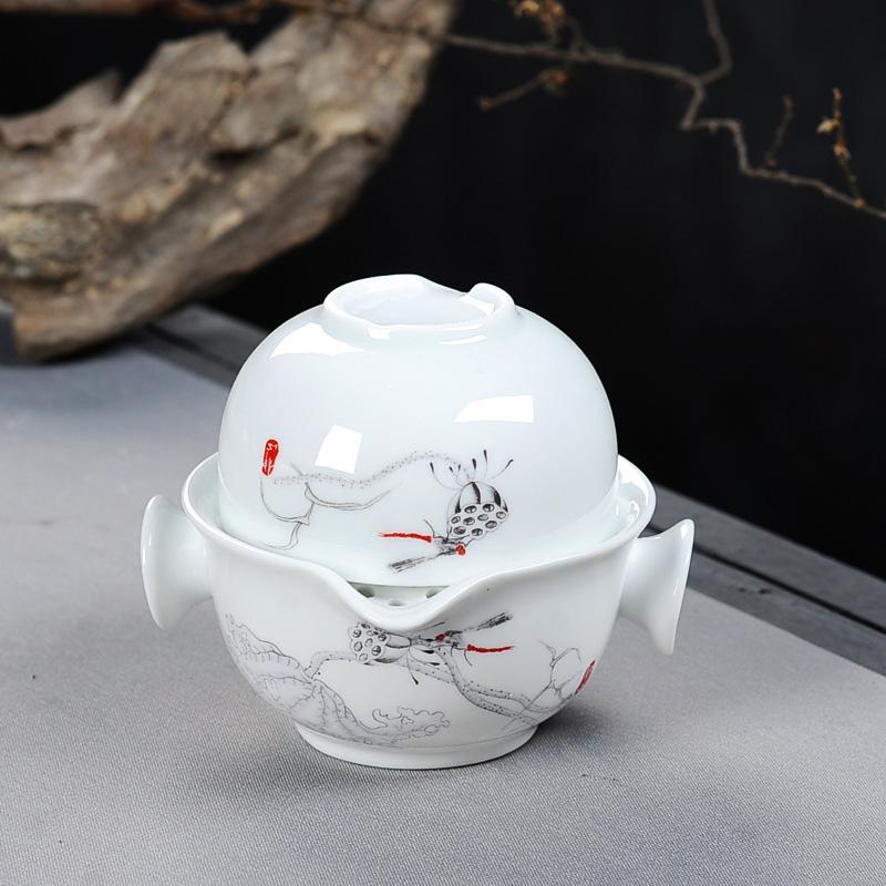 Chinese Landscape Painting Travel Tea Set Include 1 Pot 1 Cup,Beautiful and Easy Teapot Kettle,kung Fu Teaset Elegant Gaiwan
