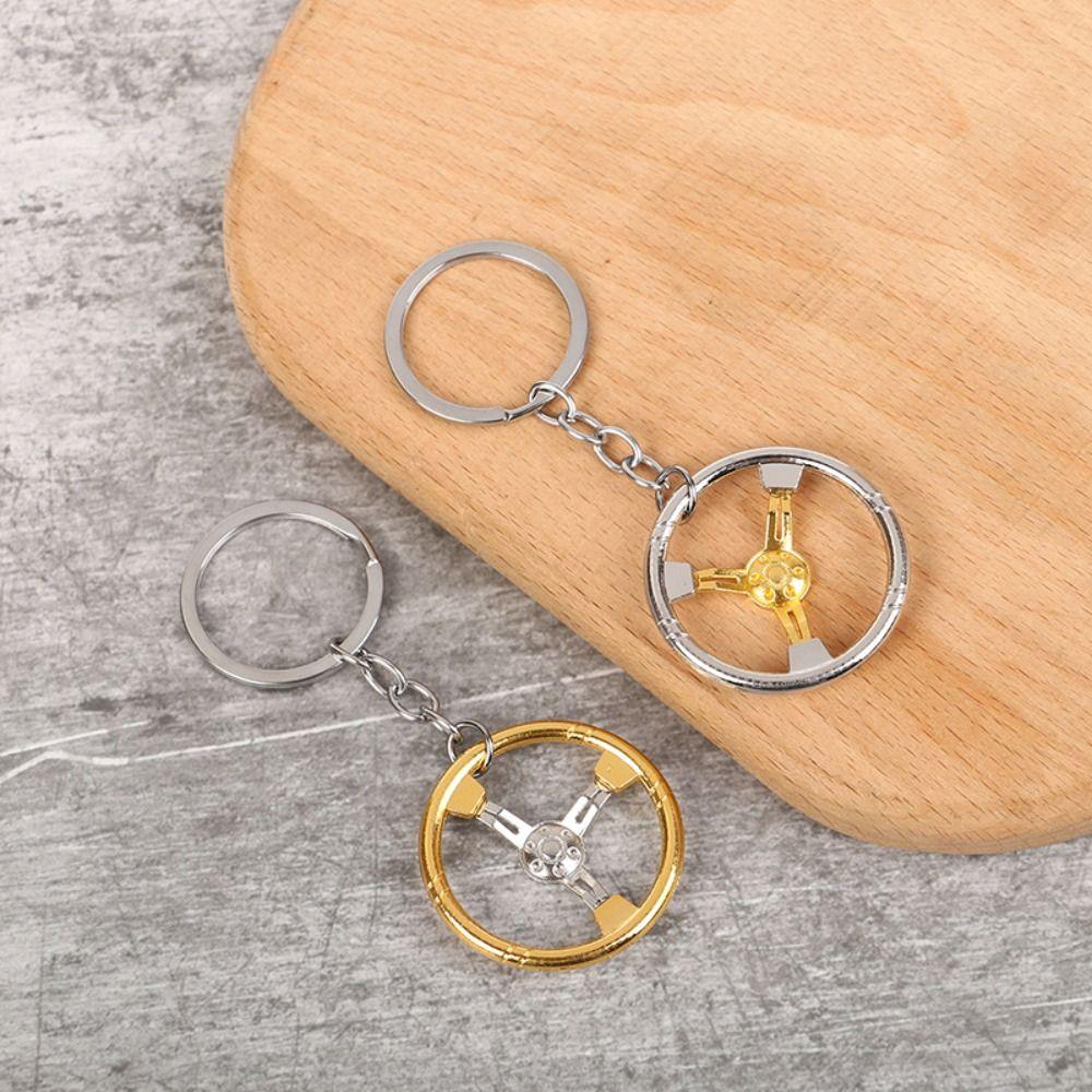 Zinc Zinc Alloy Racing Steering Wheel Key Ring Three Color Car Refitting Pendant Fashion   Male/Boys