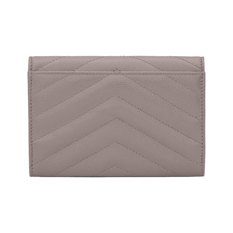Saint Laurent Ysl Cassandre Металлическая Буквенная Логотип Короткий Кошелек-Конверт из Кожи на Кнопке-Застежке Женский Кошелек Серый 414404-BOW0J-1202