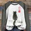 Cartoon Cat Round Neck Sweater Printed Women's Autumn Raglan Sleeve Cartoon Casual Round Neck Sweater Casual Pullover Top