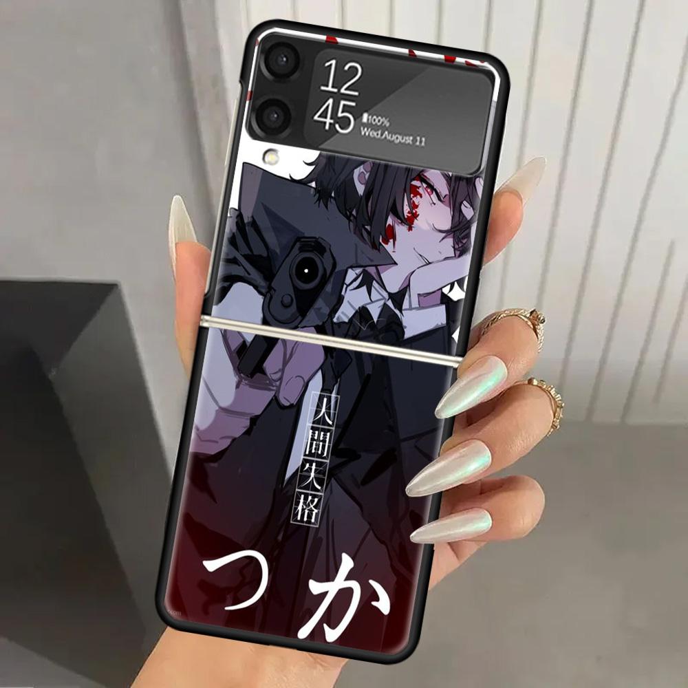 Bungo Stray Dogs Чехол-бампер из твердого поликарбоната Дазай для Samsung Galaxy Z Flip 6 5 4 3 Черный Чехол ZFlip6 Flip5 Flip4 5G Складной Печать Cas