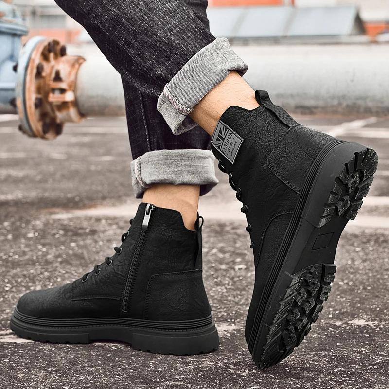 Натуральная кожа мужские зимние теплые ботинки из оленя мужские плюшевые зимние ботинки большие размеры ботильоны для отдыха на природе повседневная рабочая обувь с высоким верхом