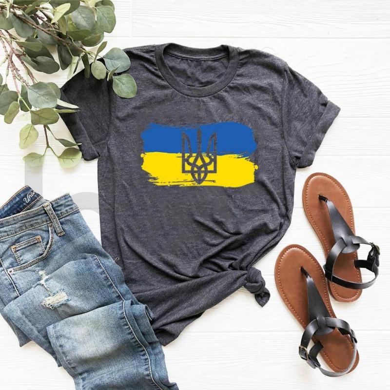 Хлопковая футболка с украинским флагом для женщин, принт трезубца, женская одежда, с коротким рукавом, уличная одежда, топы, футболка
