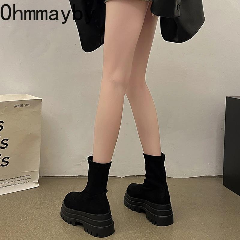 Fashion Vintage Platform Increase Women Ankle Boots Fashion Slip On Shoes Autumn Winter British Style Ladies Elegant Short Booties