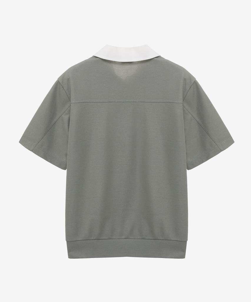 MINDBRIDGE Waffle Texture Color Block Semi-Over Collar T-Shirt - 2 Colors