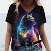 Women's V-Neck Short Sleeve T-Shirts Animals Printed Summer Clothing Cute Cartoon Cat Woman Tshirts Streetwear Tops