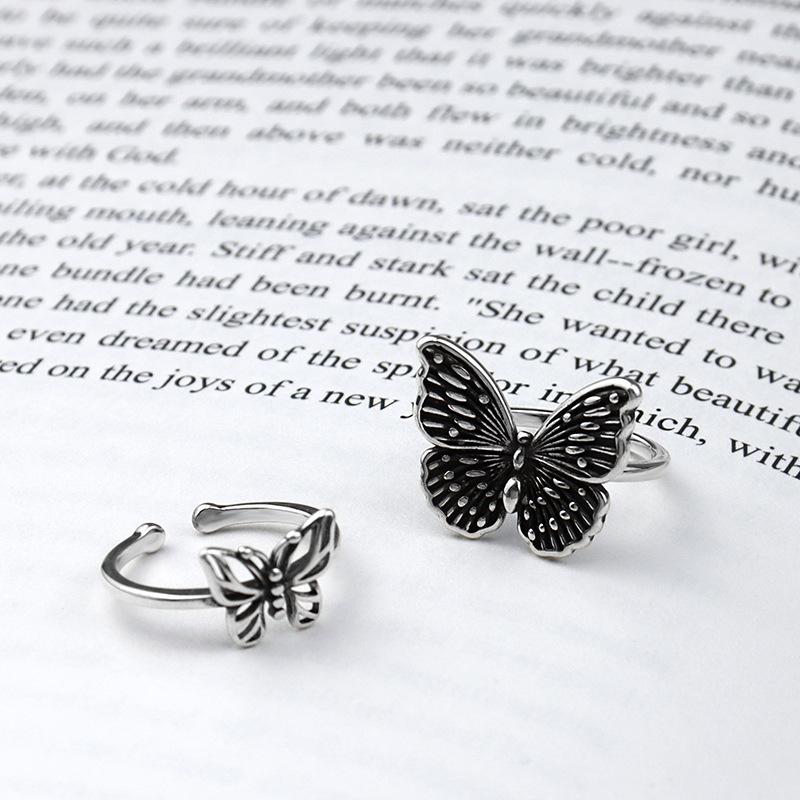 925 Sterling Silver New Simple Design Vintage Butterfly Rings Retro Distressed Opening Handmade Ring Fashion Fine Jewelry