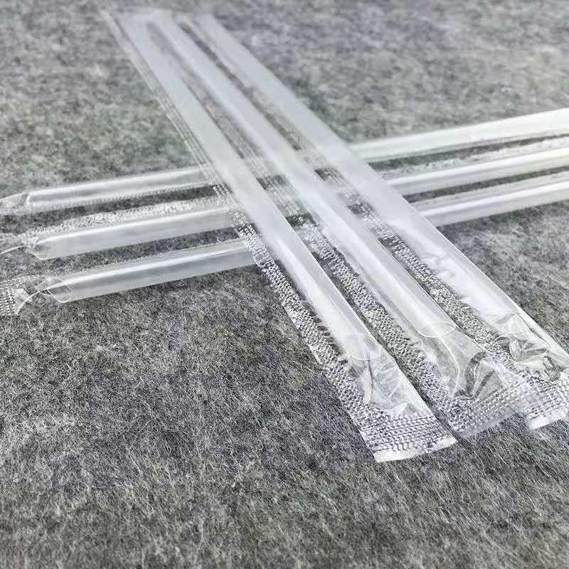 Eco-Friendly Colored Transparent Hard Tip Straws - Individually Wrapped, Disposable, Straight, Thin, for Soy Milk and Juice