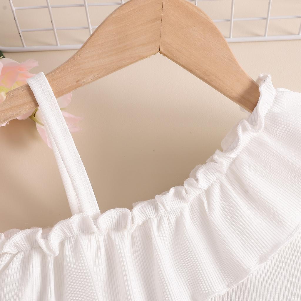 Летний детский костюм для девочки, топ-халтер с оборками, комплект из двух частей с розовыми шортами с принтом