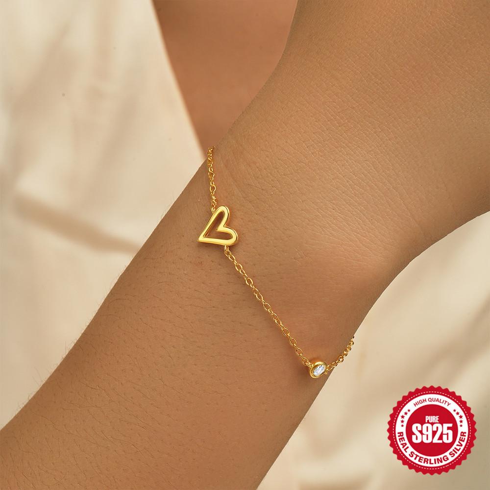 Stylish Simple S925 Sterling Silver Love Interval Diamond Set Simple Versatile Ladies Bracelet Bracelet