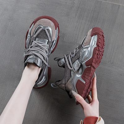 Женские весенние новые универсальные кожаные повседневные спортивные туфли на толстой подошве с увеличением роста