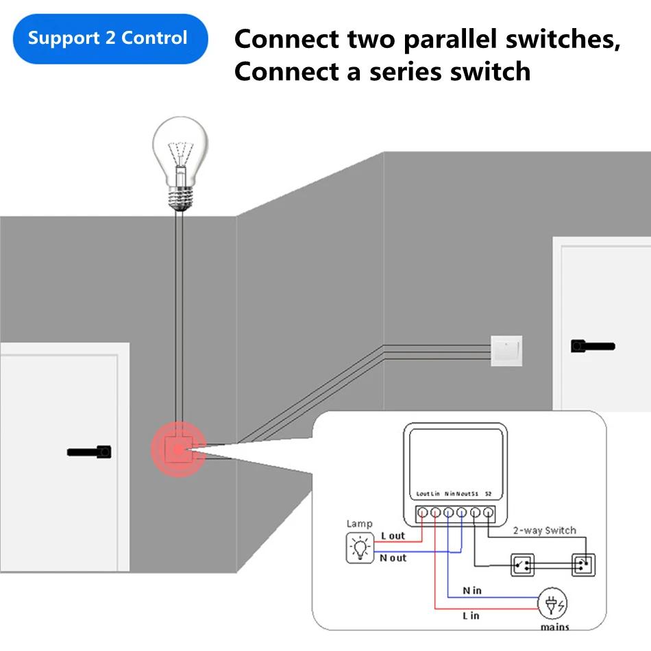 Мини DIY Умный Переключатель Tuya WiFi Модуль Выключателя Света Требуется Нейтральный Провод 2-сторонний Таймер Беспроводной Автомат Работает с Alexa Google Home