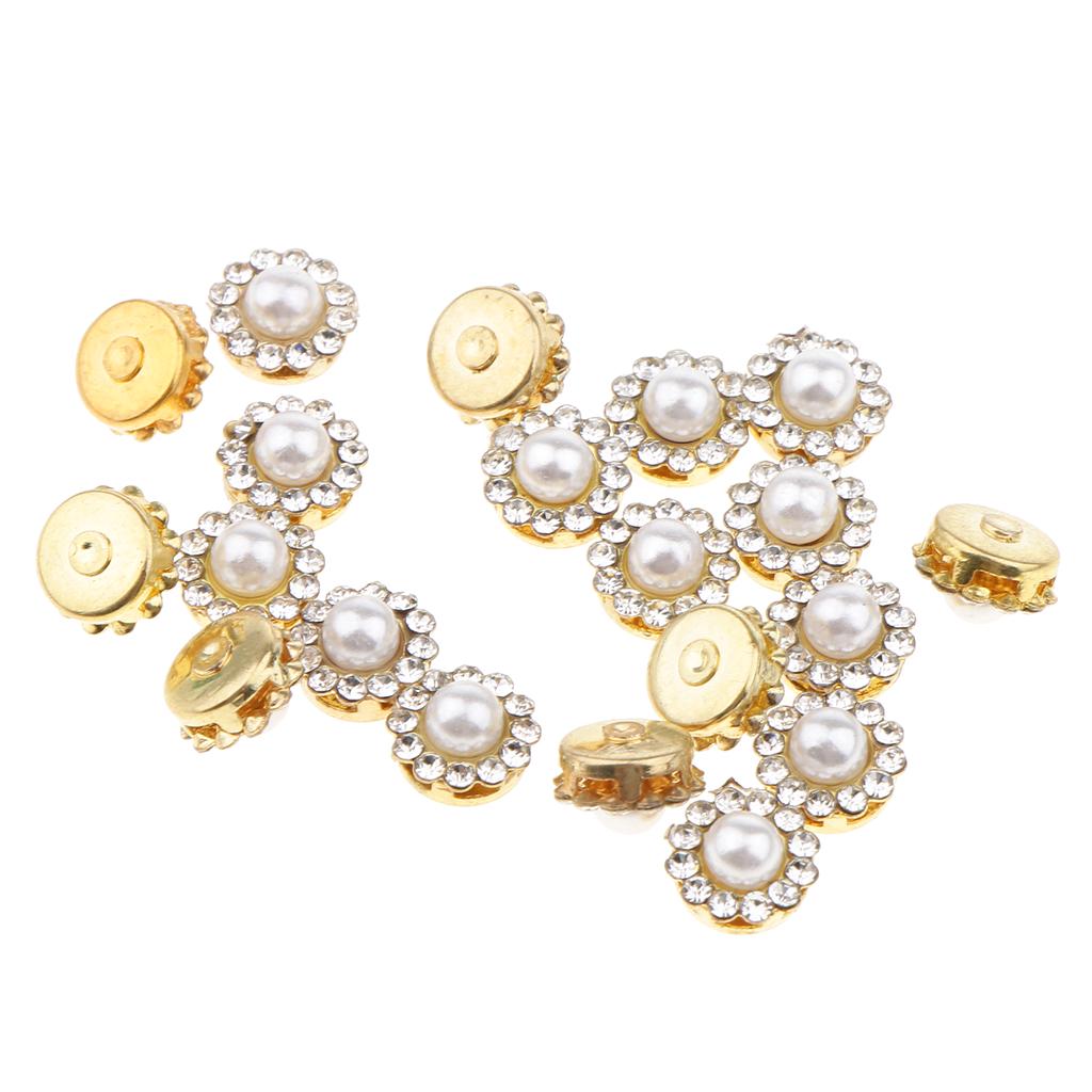 20 Pieces Faux Pearl Buttons Rhinestone Embellishments Flatback for DIY 12mm