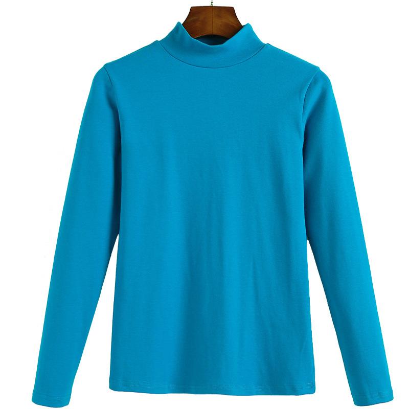 Новая осенне-зимняя женская футболка большого размера с полуводолазкой, хлопковая утолщенная футболка в корейском стиле с длинными рукавами для женщин