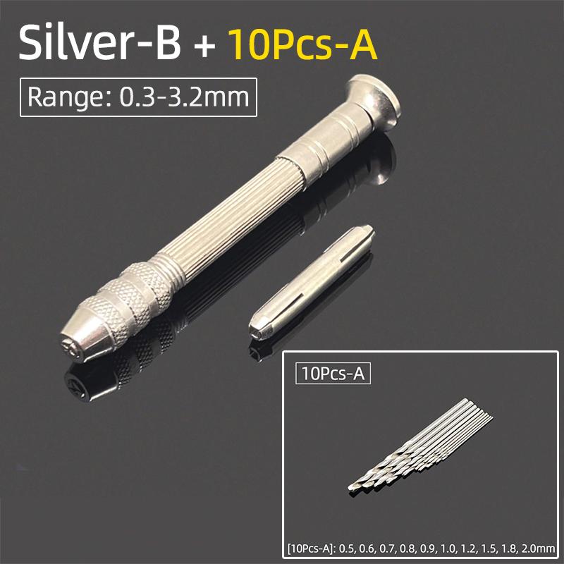 Мини-микро-алюминиевая двойная ручная дрель 0,3-3,2 мм, бесключевой патрон, ручные вращающиеся инструменты, ювелирные изделия, часы, сверление + спиральные сверла