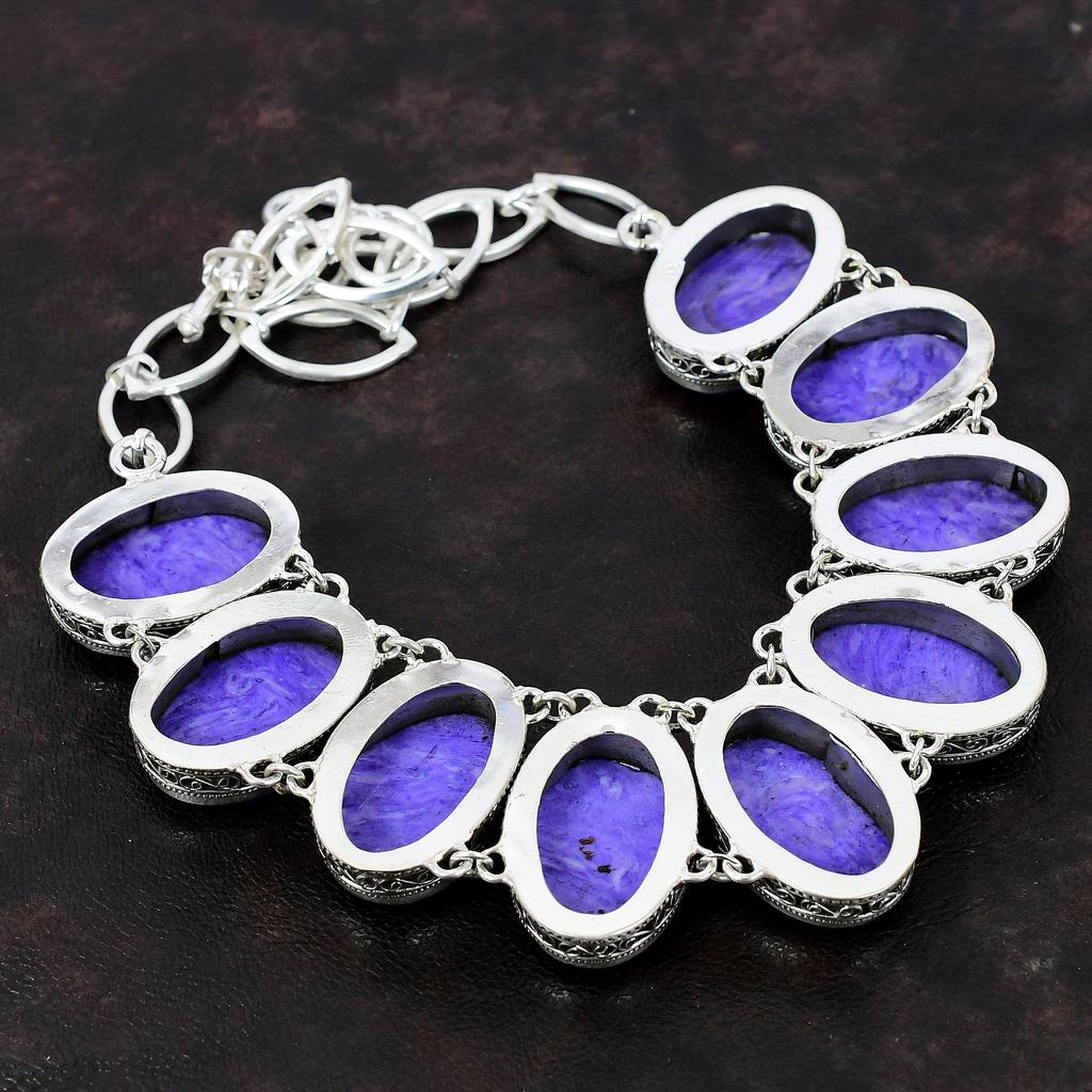 Ожерелье с чароитом, винтажное ожерелье, ювелирные изделия из настоящего драгоценного камня, ожерелье из стерлингового серебра 925 пробы, регулируемое ожерелье-цепочка, ювелирные изделия ручной работы для подарка