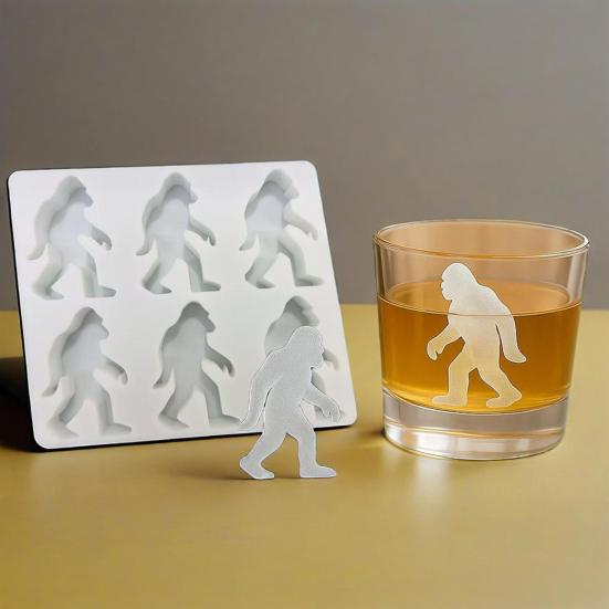 Ice Cube Mold 6-Cavity Gorilla Shape Ice Cube Tray for Whiskey Cocktails DIY Treats Reusable Easy Release Popsicle Molds