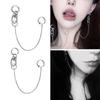 Metal Fake Earrings Lip Ring with Long Chains Non-Piercings Earring Ear Clip