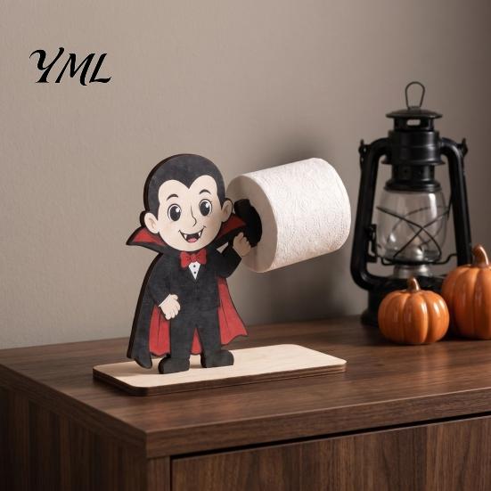 Funny Cartoon Skeleton Decor 2Pcs Halloween Paper Towel Holder, Animal Tabletop Roll Dispenser, Wooden Werewolf Decoration Tissue Stand for